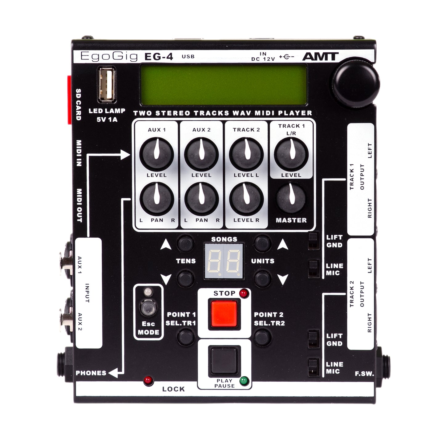 AMT EgoGig EG-4 - 4-channel WAV & MIDI Player & monitor mixer (+ power supply 12V with EU plug included!)