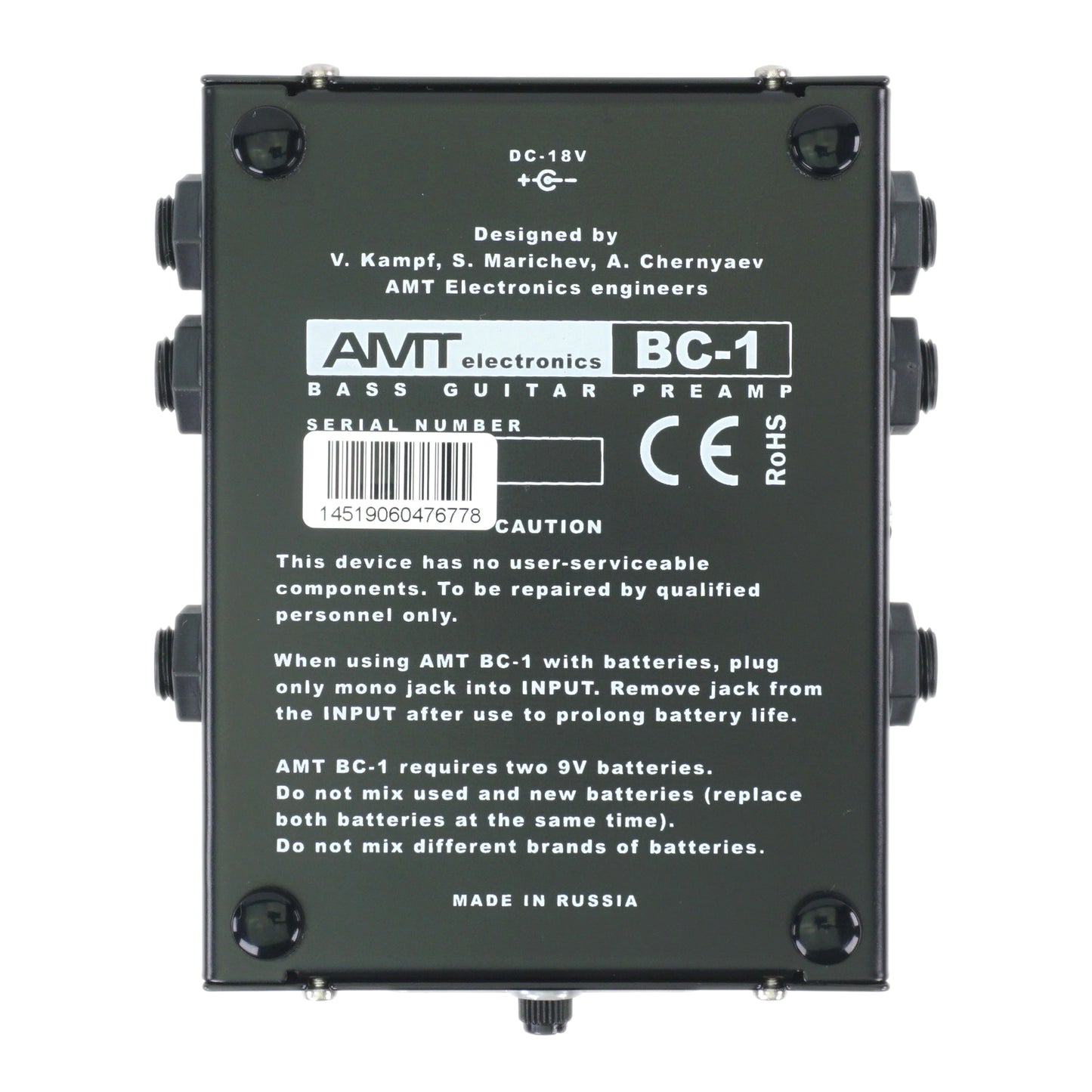 AMT Bass Crunch BC-1 — 2-channel JFET bass guitar preamp (w/o power supply!)